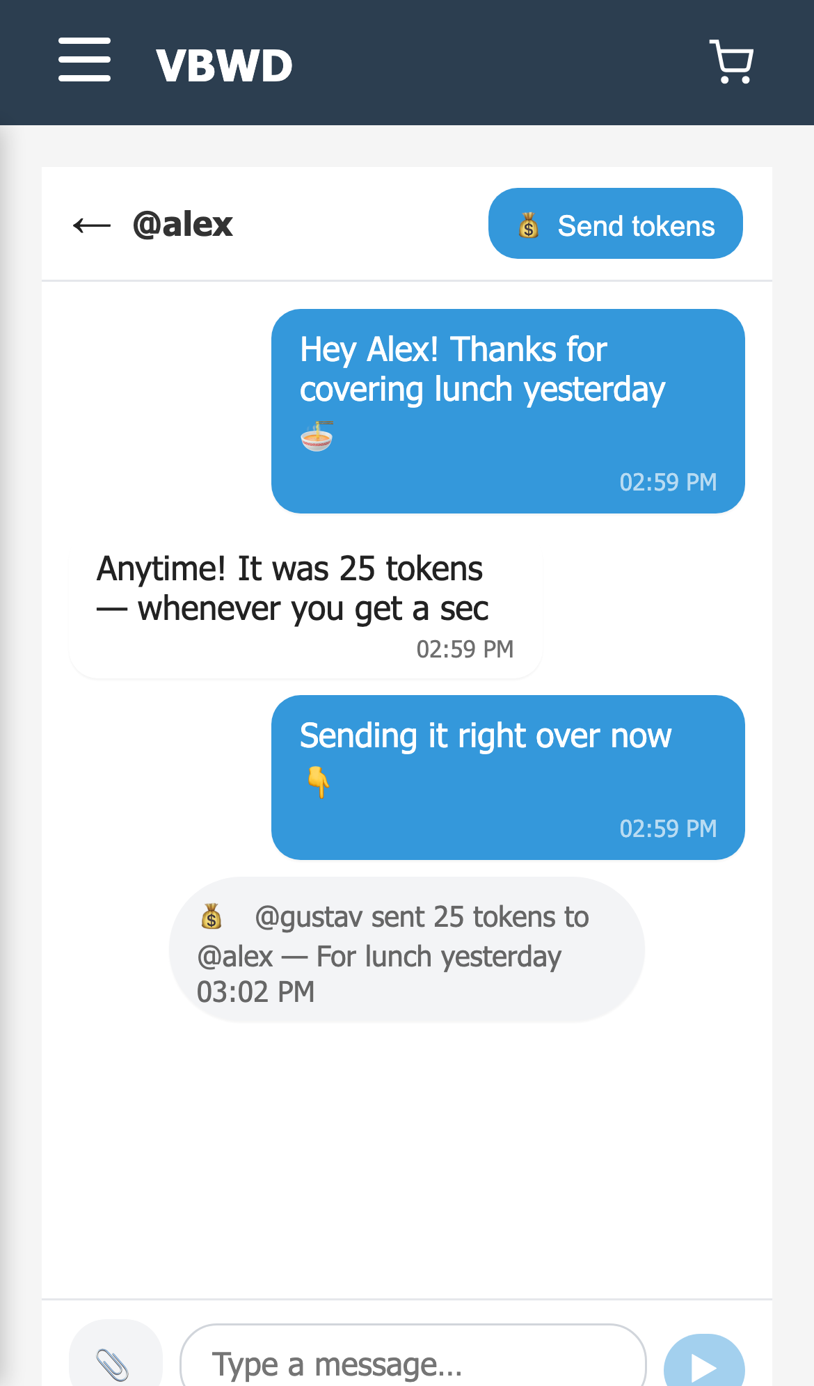 Token-transfer receipt in the thread