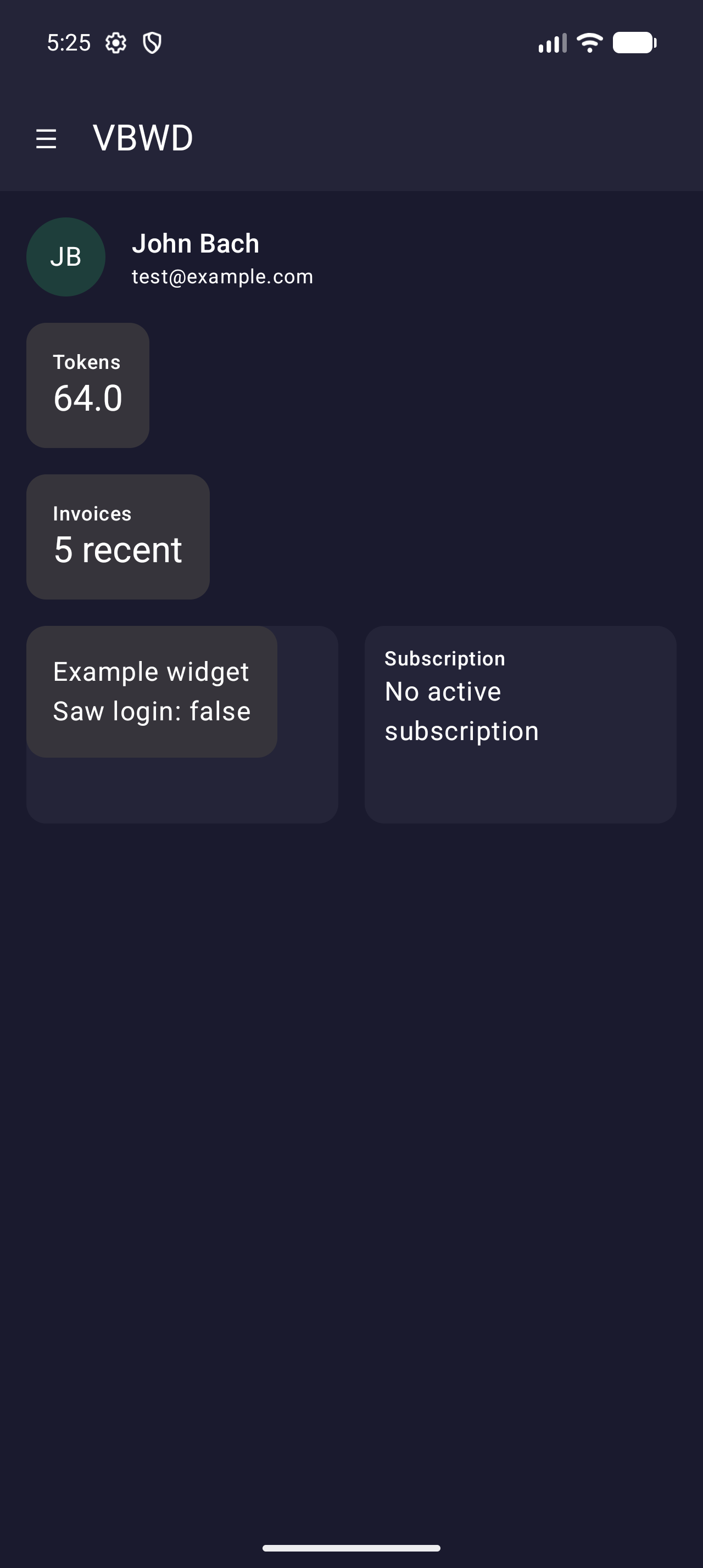 Dashboard — tokens, invoices & plugin widgets